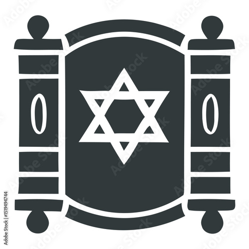 Black Torah Scroll with Star of David Icon, vector illustration

