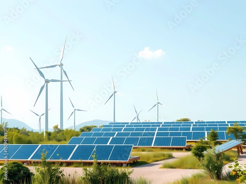 wind turbine and solar panels