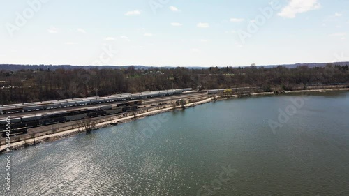 Wallpaper Mural Hamilton, Ontario, Canada - A Scenic Rail and Roadway Corridor Along Hamilton's West Harbour, Near Bayfront Park - Aerial Drone Shot Torontodigital.ca