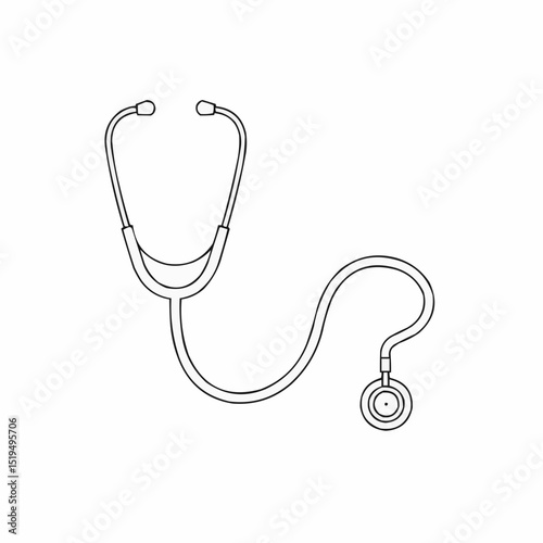Stethoscope illustration with curved tubing and circular chestpiece  