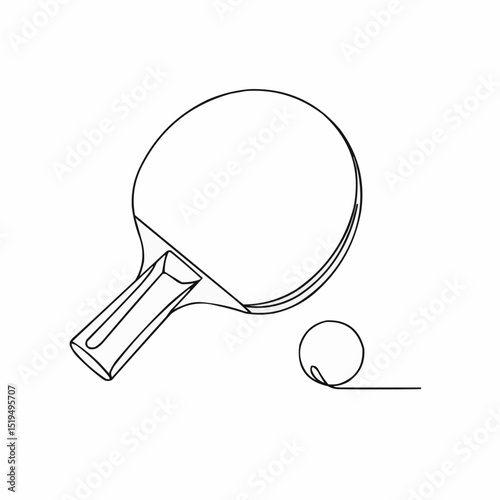 Line art of a table tennis racket and ball in minimalist style  