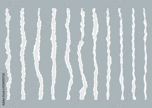 White Torn Paper pieces set. Paper sheet with Ripped edges. Empty highlight Frame. Abstract Scraps shape. Element for notes banner collage text box social media Design. Vector illustration