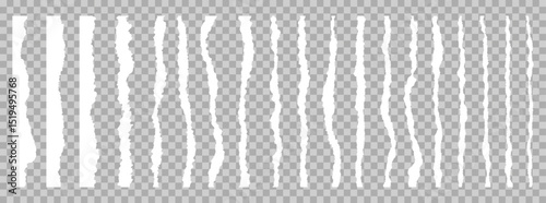Set of torn paper edges on black background. Torn paper texture, torn paper strips, torn paper lines. Perfect for design projects, scrapbooking, and crafts. Ripped element set. Vectors.