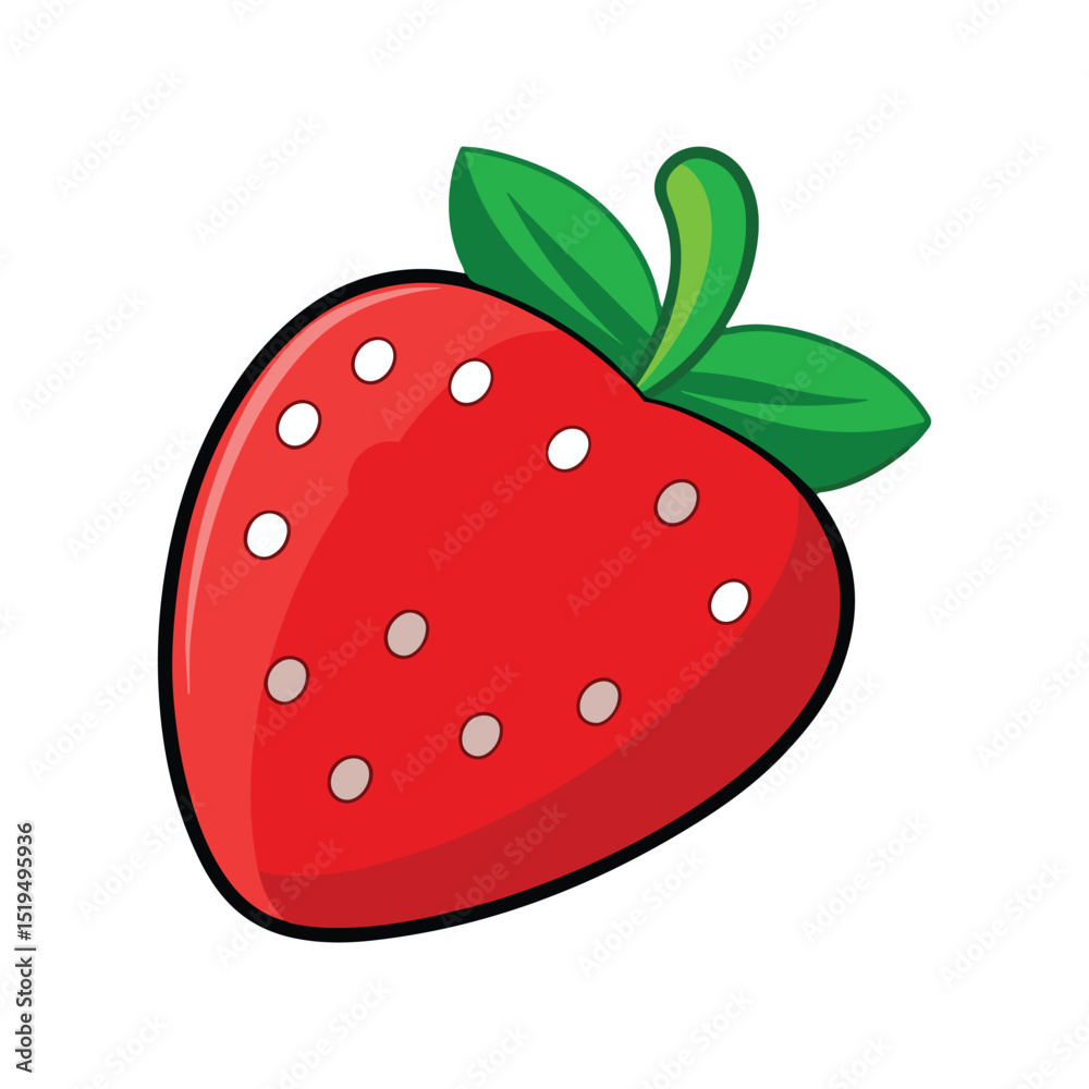 Obraz premium Cartoon Strawberry Clipart – Cute Red Fruit Illustration with Leaves