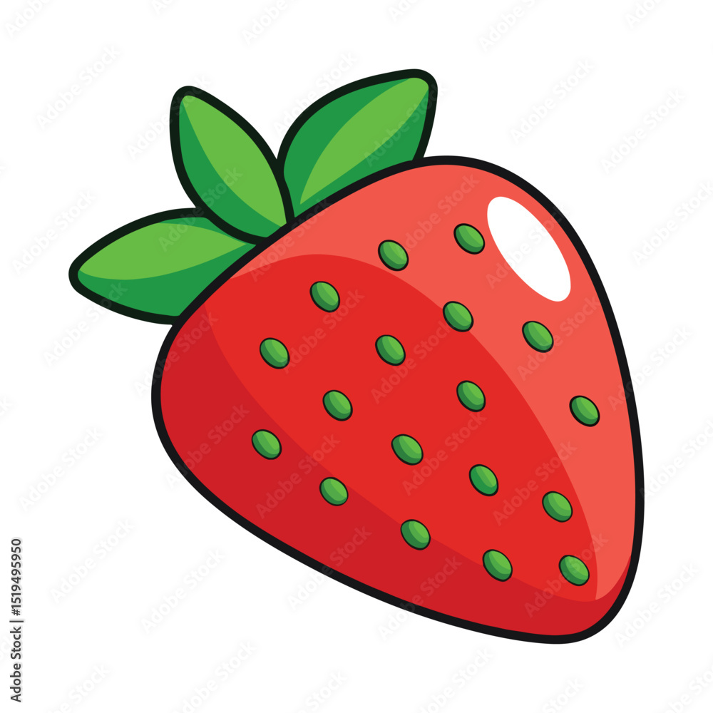 Obraz premium Cartoon Strawberry Clipart – Cute Red Fruit Illustration with Leaves
