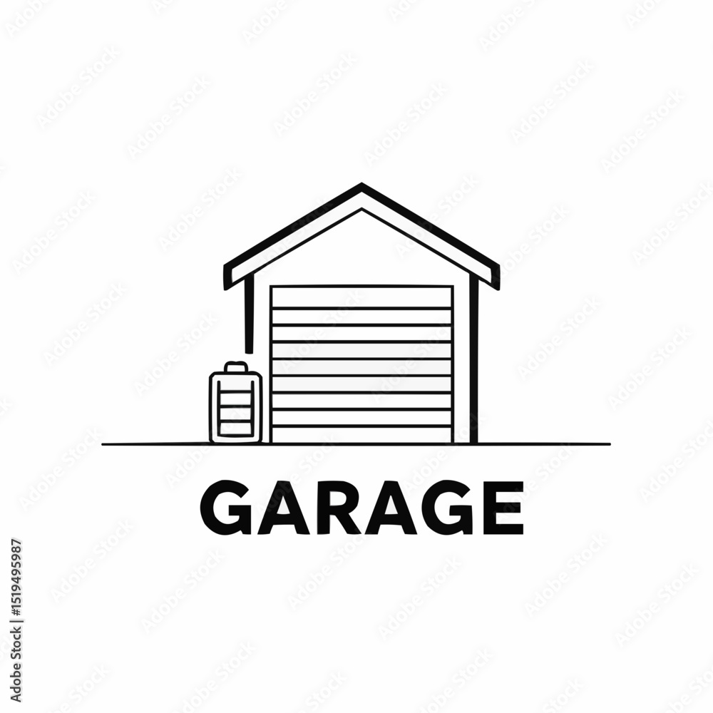 Fototapeta premium Garage illustration with a storage tank and overhead door 