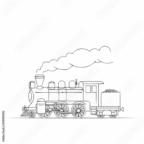Vintage steam locomotive illustration in line art style  