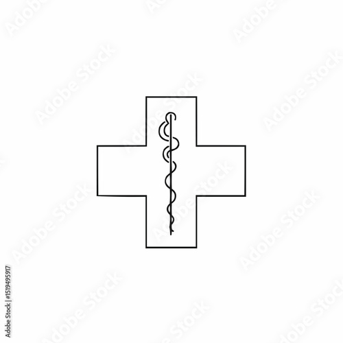 Medical symbol with a caduceus on a cross outline  
