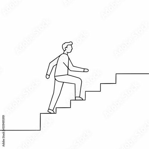 Person walking up stairs in a simple line art style  