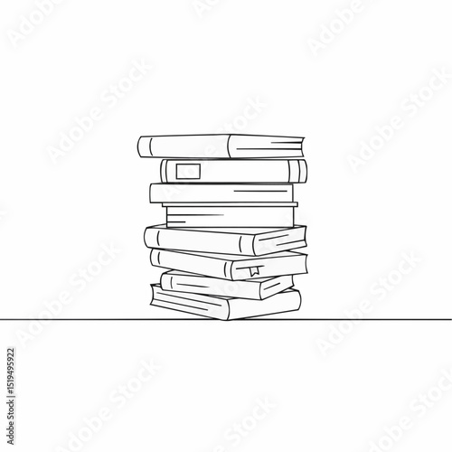 Stack of books drawn in simple line art style on white background  