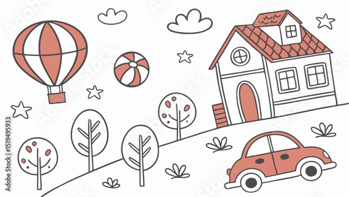 Cute hand drawn illustration of a suburban house