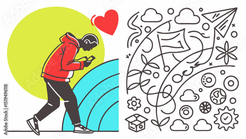 Man on phone separated from dreams and ideas