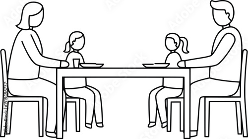 Family Dinner Time Vector Illustration of a Family of Four