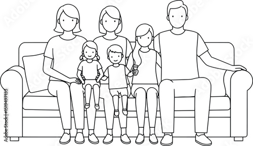 Happy Family Portrait Vector Illustration of Family on Sofa