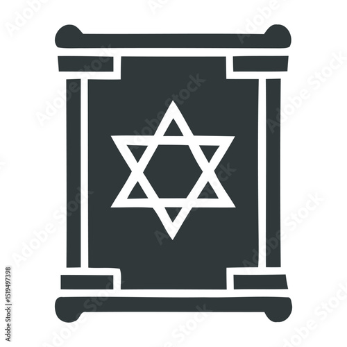 Black Torah Scroll with Star of David Icon, vector illustration

