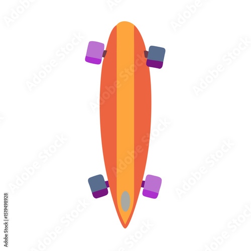 Brightly colored longboard resting on a flat surface during the daytime with a minimalistic design and a skateboarding vibe