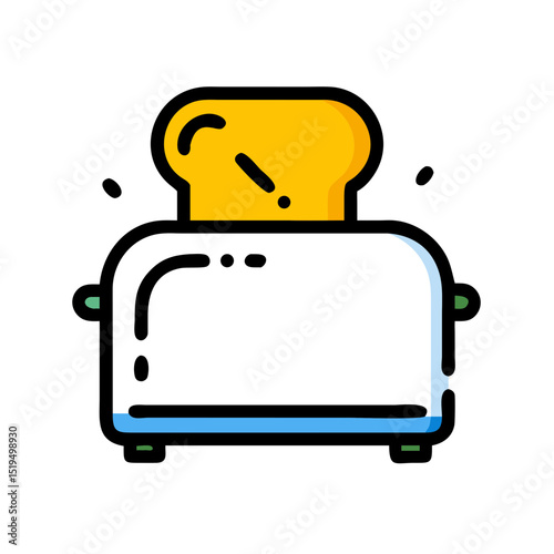Toaster with a slice of bread popping up in a kitchen during breakfast time