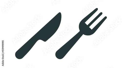 Cutlery set of knife and fork arranged side by side on a plain background suitable for dining or culinary themes