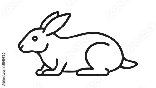 Cute cartoon bunny sitting on the ground in a playful pose surrounded by a simple background in a minimalist style