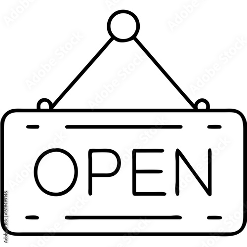 Sign displaying open status at a small business during daytime in a bustling neighborhood