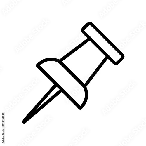 Simple black and white illustration of a push pin positioned on a flat surface in a minimalist style