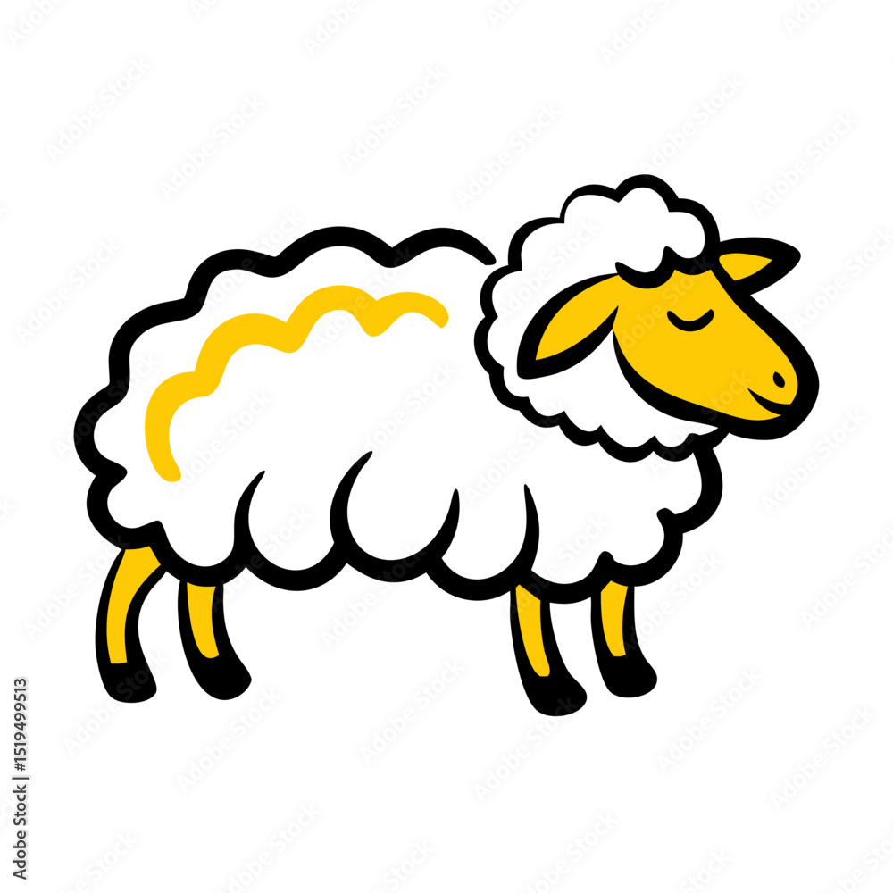 Obraz premium Cartoon sheep with yellow highlights standing in a playful pose against a simple background