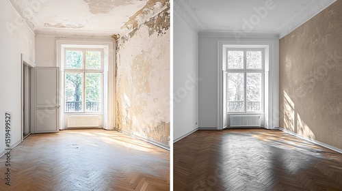 Before and After Comparison of an Apartment Undergoing Renovation or Restoration