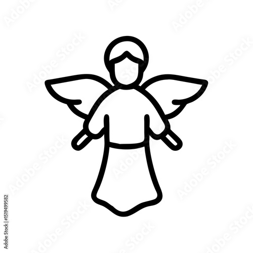 A simple illustration shows an angel figure with wings, designed with minimalistic lines