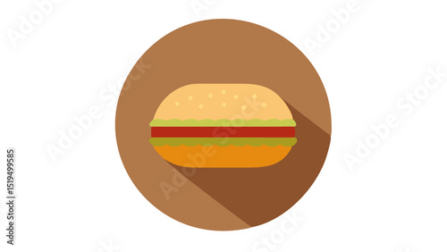 Colorful hamburger illustration with a shadow effect on a circular background