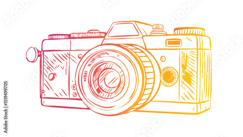 Vintage camera illustration with detailed features and a colorful gradient design