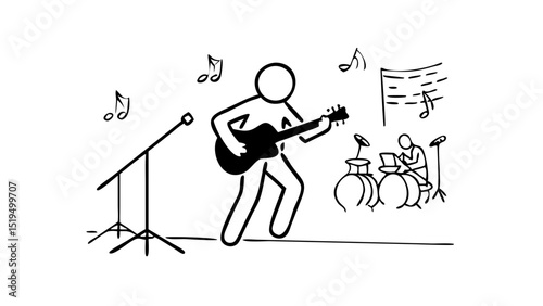Live music performance with guitarist and drummer at a local venue enjoying an energetic atmosphere