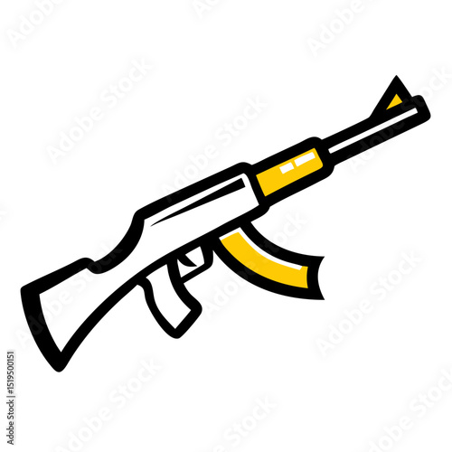 Detailed depiction of a stylized assault rifle design with a striking yellow accent