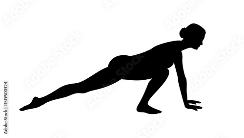 Exercise silhouette of a person performing a lunge stretch in a minimalistic style with a white background
