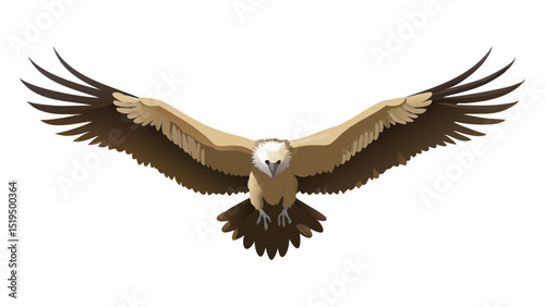 Majestic vulture soaring gracefully through a clear sky with spread wings and detailed plumage in natural colors