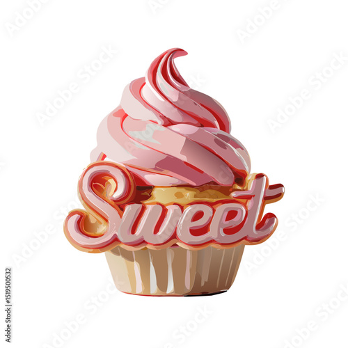 Colorful cupcake with pink frosting and a sweet label for dessert lovers in a delightful kitchen setting