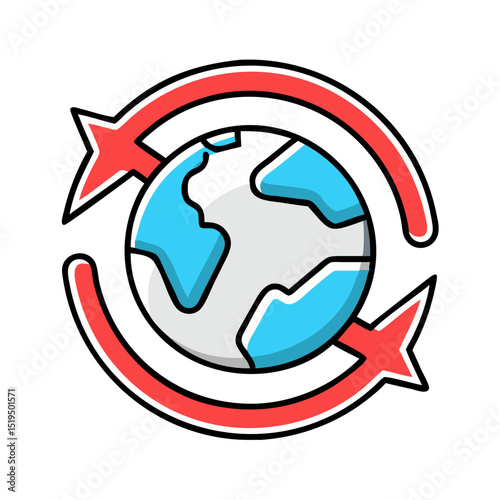 Earth with rotation arrows for global process.