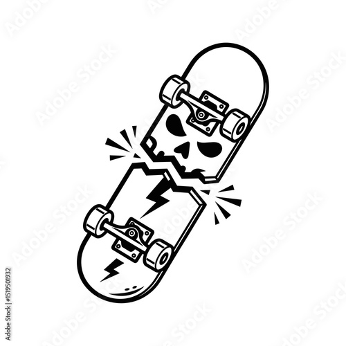 Broken Skateboard with Skull Graphic Design