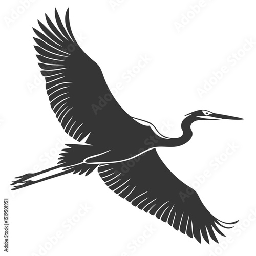 Elegant heron in flight silhouette bird symbol conservation wildlife art