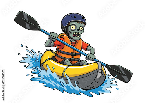 Undead Kayak Adventurer A Spooky Illustration of a Zombie Kayaking on Water