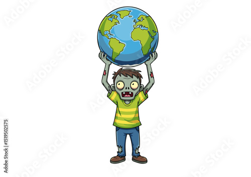 Zombie Holding the Earth A Spooky Illustration of Environmental Concerns and Global Issues