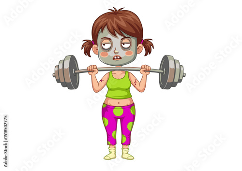Zombie Girl Weightlifting Spooky Fitness Fun Illustration