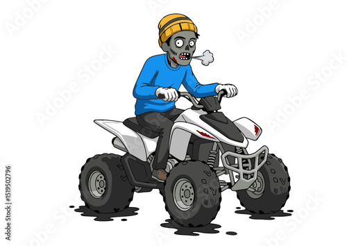 Undead ATV Rider Spooky Zombie Illustration on a Quad Bike Adventure