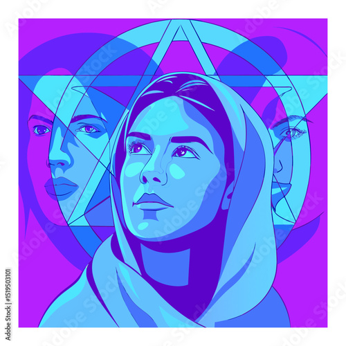 Woman in Headscarf with Geometric Halo