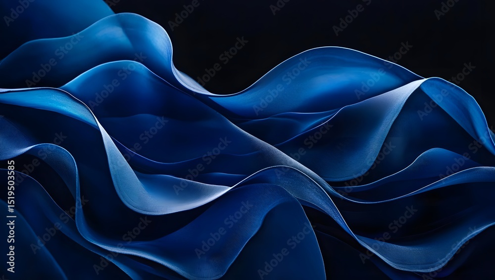 Fototapeta premium Abstract blue waves in the dark, with smooth curves and fluid shapes creating an elegant composition. The design incorporates deep blues like indigo or sapphire colors, creating a sense of depth