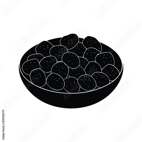 Bowl of Potatoes Black and White Illustration