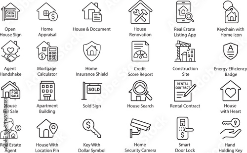 Real Estate Icons Vector Illustration, Isolated on White Background.