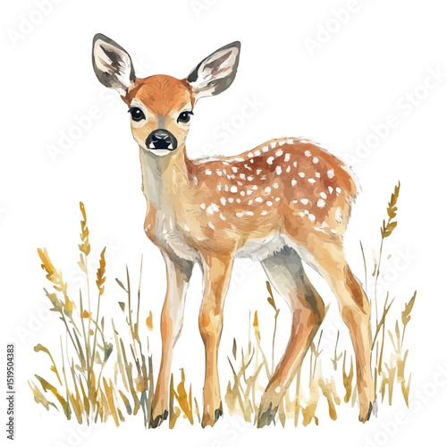 watercolor vector of Baby Deer Forest Edge, high quality, isolated on a white background.