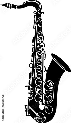 a minimal and simple saxophone icon black color silhouette, white background
