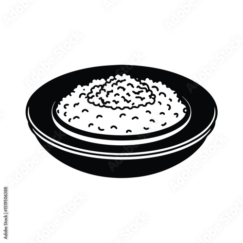 Bowl of Rice Black and White Icon