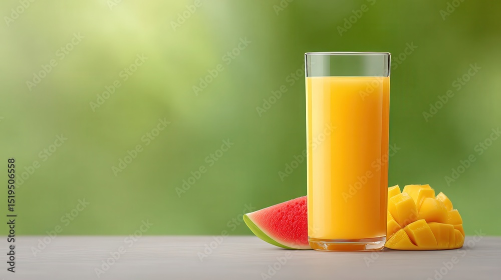 Fototapeta premium Refreshing Tropical Juice Scene with Watermelon and Mango Slices